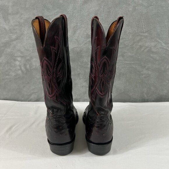 Vintage 1883 Lucchese Full Quill Ostrich Men\'s Black Cherry Boots Size 12 D main image 7